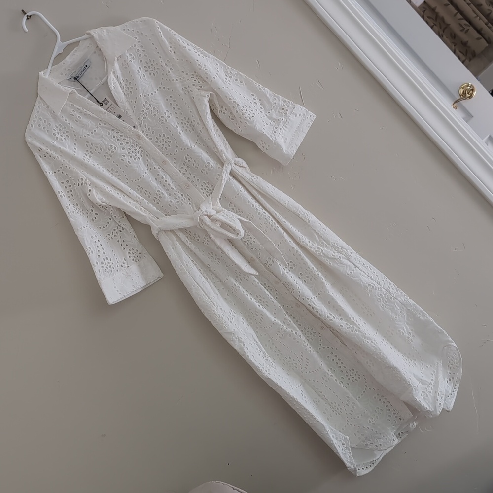 ZARA WOMAN $109 EMBROIDERED EYELET SHIRT DRESS ZW COLLECTION WHITE | 3129/265 - Picture 6 of 9